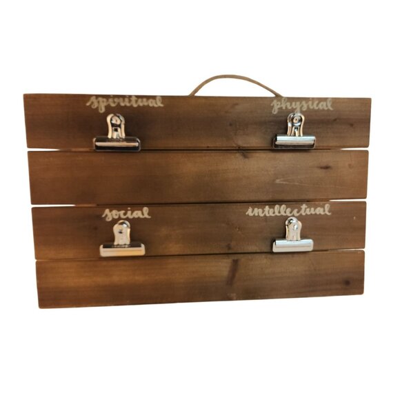 Wood Wall Hanging Organizer Clipboard Sign Spiritual Social Physical Intellectua - Picture 2 of 12